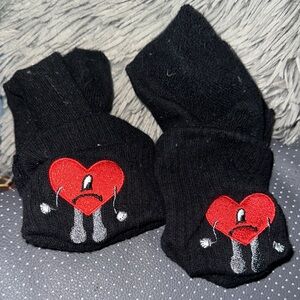 Black Socks with Red Heart and Teardrop Design